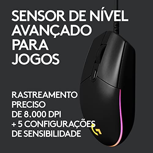 Logitech G203 LIGHTSYNC Mouse Gaming con Iluminación RGB Personalizable, 6 Botones Programables Seguimiento de hasta 8,000 DPI, Ultra-ligero - Negro