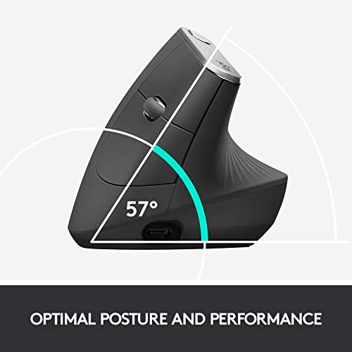 Logitech MX Vertical Mouse Inalámbrico Ergonómico, Multi-Ordenador, 2,4 GHz/Bluetooth con Receptor Unifying USB, Seguimiento Óptico 4000 DPI, 4 Botones, Carga Rápida, Portátil/PC/Mac/iPad OS - Negro