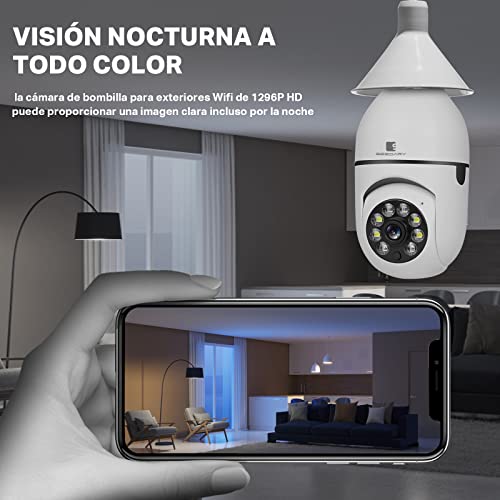 WiFi Bombilla Camara De Seguridad 360 Con Audio Microfono Para Casa y  Exterior