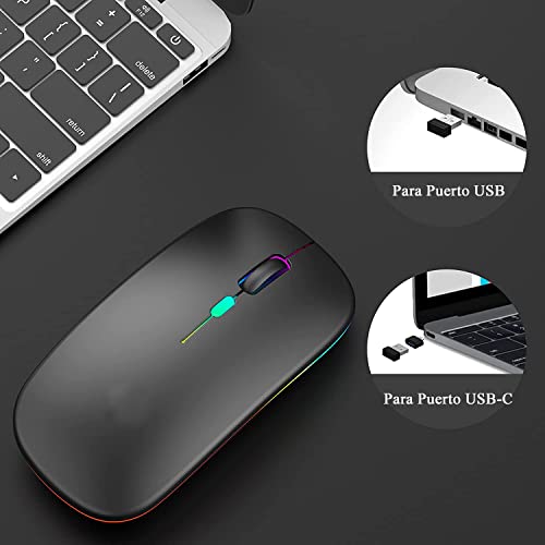 LED Mouse Inalámbrico Recargable, Fotgear Ratón Wireless 2.4G Ergonómico Wireless Ratón óptico Silencioso Click, con Receptor USB Adaptador, Ideal para Ordenadores portátiles, PCs, Otros Dispositivos Inteligentes