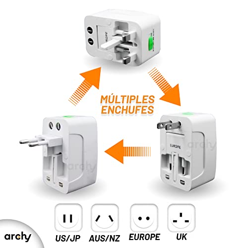 Archy Convertidor Adaptador de Enchufe Europeo Cargador Internacional para Viajes Enchufe Adaptador Universal Todo en Uno Múltiples Conexiones Europeo Japon China Canadá USA EU UK AU XO8101