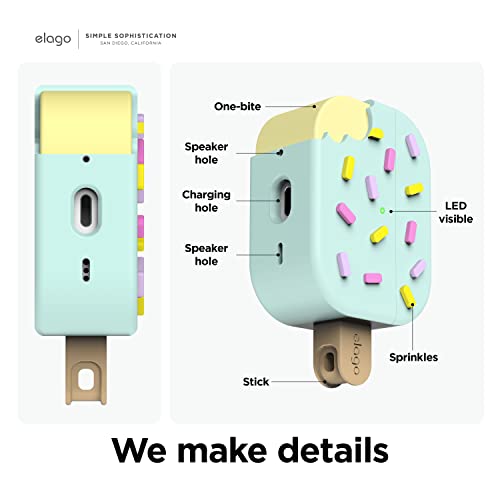 elago Funda Ice Cream Compatible con Apple AirPods Pro 2 - Compatible con Case AirPods Pro 2ª Generación, Mosquetón Incluido, Soporta Carga Inalámbrica, Carcasa Estuche Protección Completa (Menta)