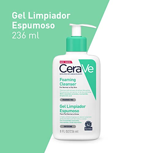 CeraVe Gel Limpiador Espumoso Diario para Piel Mixta, Grasa o con Acné 236ml