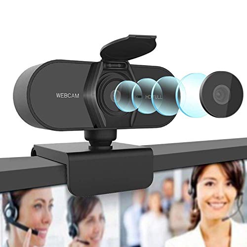 Webcam con micrófono, Salandens cámara web HD 1080p, cámara web para ordenador, enfoque automático Plug and Play, cámara USB para ordenador portátil, PC/Mac, estudio en línea,Videollamadas, Estudios, Conferencias, Grabación