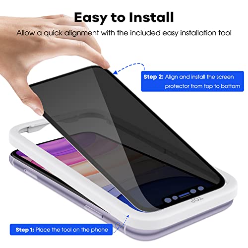 JETech 4 Vías 360° Privacidad Protector de Pantalla para iPhone 11/iPhone XR 6,1 Pulgadas, Mica Cristal Vidrio Templado Anti Espía Cobertura Completa, Herramienta de Instalación Fácil, 2 Unidades