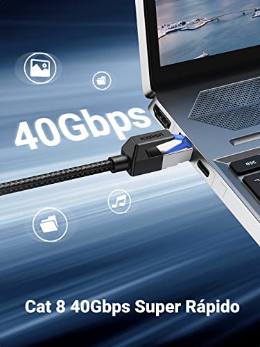 UGREEN - Cable Ethernet Cat 8 de 2 m, trenzado de alta velocidad de 40 Gbps, 2,000 MHz, RJ45, blindado, para interiores, cables LAN para PC de juegos, PS5, PS4, PS3, Xbox, módem, router