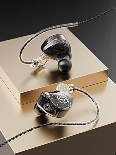 Auriculares intraurales con cable, Colorful Hybrid monitores intraurales, auriculares HiFi de graves profundos con cables desmontables con pin B, auriculares aislantes de ruido (micrófono) (Negro)