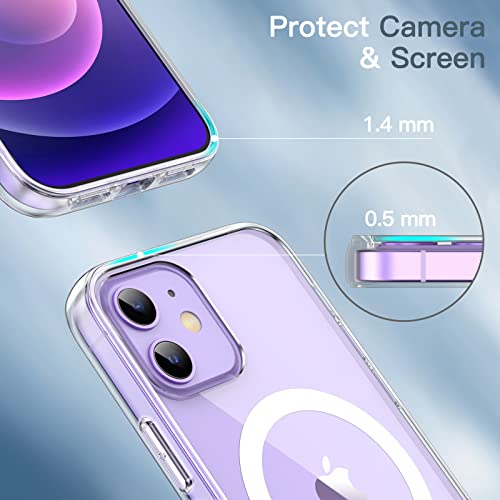 JETech Funda Magnética para iPhone 12/12 Pro 6,1 Pulgadas Compatible con MagSafe Carga Inalámbrica, Carcasa Antigolpes, Parte Trasera Transparente Anti-Arañazos (Transparente)