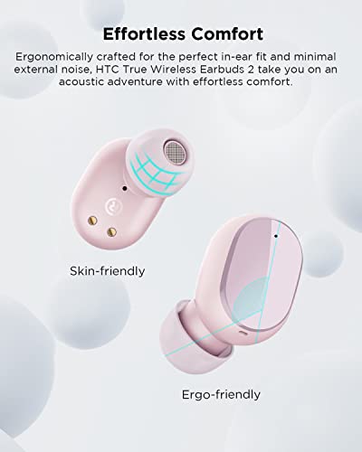 HTC Audifonos Inalambricos Bluetooth 5.3 Audífonos Inalámbricos Auriculares Wireless Earbuds con micrófono Incorporado Control Táctil con Graves Profundos para Llamadas, Oficina, Deporte (Rosa)