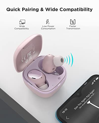 HTC Audifonos Inalambricos Bluetooth 5.3 Audífonos Inalámbricos Auriculares Wireless Earbuds con micrófono Incorporado Control Táctil con Graves Profundos para Llamadas, Oficina, Deporte (Rosa)