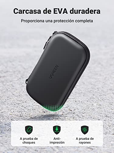 UGREEN Organizador Portátil, Bolsa para Disco Duro 2.5" Accesorios Electrónicos con Doble Capa Acolchada, Estuche para Viaje para Disco Duro Externo 2.5", Cables USB, Auriculares, Cargadores, Tarjetas
