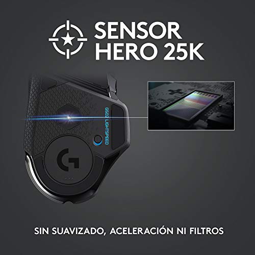 Logitech G502 LIGHTSPEED Mouse Gaming Inalámbrico, HERO 25K, 25,600 DPI, RGB, Peso Reducido, 11 Botones Programables, Batería Larga Duración, POWERPLAY-compatibile, PC, Negro