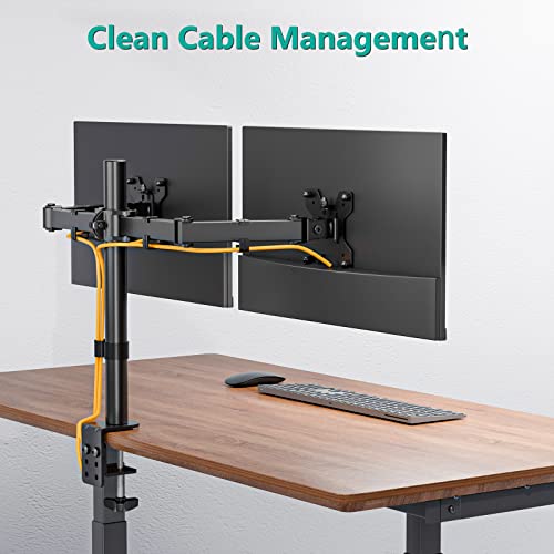 WALI Dual LCD Monitor Fully Adjustable Desk Mount Stand Fits Two Screens up to 27", 22 lbs. Weight Capacity per Arm (M002), Black