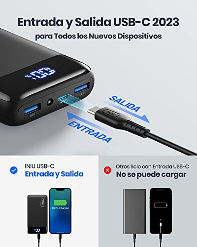 INIU Power Bank 20000mAh, 22.5W PD3.0 QC4.0 Carga Rápida Bateria Portatil, USB C Pila Portatil de 3 Salidas, Linterna Cargador para Celular Compatible con iPhone 14 13 12 Samsung Xiaomi Google iPad