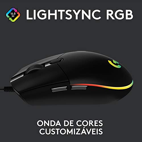 Logitech G203 LIGHTSYNC Mouse Gaming con Iluminación RGB Personalizable, 6 Botones Programables Seguimiento de hasta 8,000 DPI, Ultra-ligero - Negro