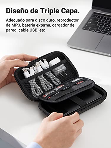 UGREEN Organizador Portátil, Bolsa para Disco Duro 2.5" Accesorios Electrónicos con Doble Capa Acolchada, Estuche para Viaje para Disco Duro Externo 2.5", Cables USB, Auriculares, Cargadores, Tarjetas