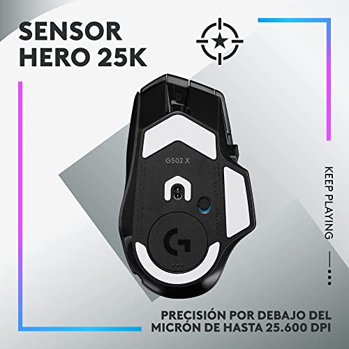 Logitech G502 X Plus Lightspeed Mouse Óptico Inalámbrico RGB para Gaming - Interruptores híbridos LIGHTFORCE, LIGHTSYNC RGB, Sensor Gaming Hero 25K, Compatible con PC - macOS/Windows - Negro