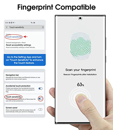 (2 Piezas) amFilm Piel Elástica Protector de Pantalla para Samsung Galaxy S22 Ultra 5G de 6,8 Pulgadas, Compatible con Identificación de Huellas Dactilares, con Herramienta de Alineación de Fácil Instalación y Vídeo, HD Transparente, Película de TPU Cober