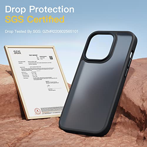 JETech Funda Mate para iPhone 14 Pro 6,1 Pulgadas, Protección contra Caídas Grado Militar Antigolpes, Carcasa Trasera Translúcida Esmerilada, Antihuellas (Negro)