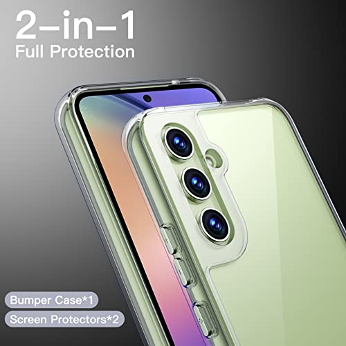 JETech 2 en 1 Funda para Samsung Galaxy A54 5G 6.4 Pulgadas con 2 Piezas Protector Pantalla, Mica Cristal Vidrio Templado, Carcasa Clara Trasera Antigolpes (Transparente)