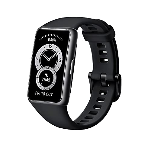 HUAWEI Band 6- Banda Inteligente, Pantalla FullView 1.47", Monitoreo de SpO2, Monitor de Ritmo y Sueño, 2 semanas de Batería- Negro
