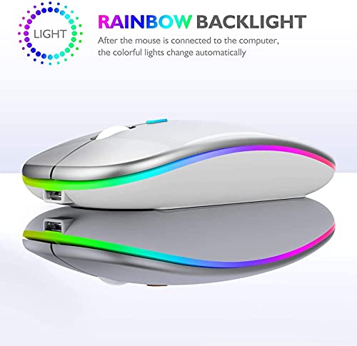Mouse Bluetooth Inalámbrico - LED Ratón Bluetooth (BT5.2/BT3.0/2.4G USB) Ratón Recargable Silencioso Click - Ratón Inalámbrico para Computadora Portátil PC Mac iPad Android Windows