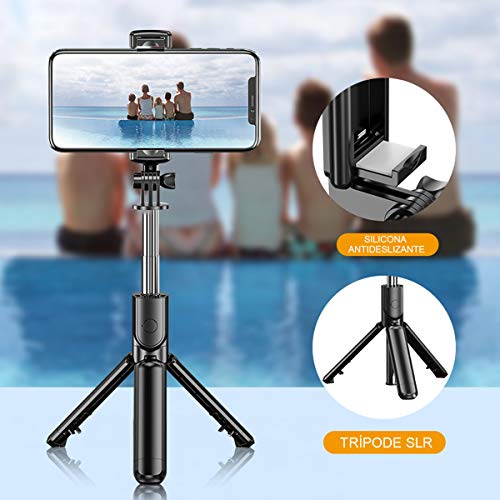 Selfie Trípode Bluetooth,Trípode para Celular Cámara，360°Rotación Extensible Selfie Stick Inalámbrico Palo Selfie Trípode para Móvil Deportivo de Control Remoto y Trípode Plegable