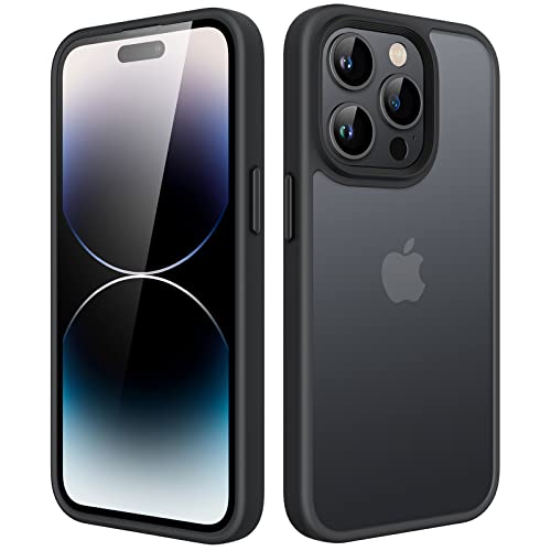 JETech Funda Mate para iPhone 14 Pro 6,1 Pulgadas, Protección contra Caídas Grado Militar Antigolpes, Carcasa Trasera Translúcida Esmerilada, Antihuellas (Negro)