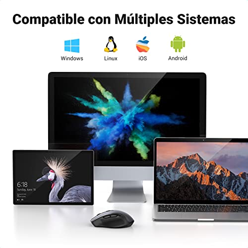 UGREEN Ratón Inalámbrico 2.4 GHz, 15M de Conexión, Mouse Ergonómico de 4000 dpi 6 Botones, Mouse Silencioso con Receptor USB, Mouse Inalámbrico para PC, Portátil, Macbook, Windows 11 10, macOS, Linux