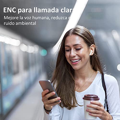 Audifonos Inalambricos Bluetooth 5.2, Audifonos Bluetooth（Reducción de ruido ENC ，Calidad de sonido HIFI，IPX6 ，Batería con duración de hasta 6 Horas）para iPhone, PC, iPad, Android（con cable de carga）