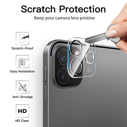 JETech Protector Pantalla para iPad Pro 11 Pulgadas, 2022/2020/2021 (4.ª/3.ª/2.ª Generación) y Protector Lente Cámara,Mica Cristal Vidrio Templado HD, Compatible Pencil y Face ID, 2 Paquetes Cada Uno