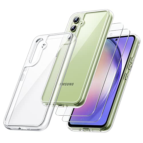 JETech 2 en 1 Funda para Samsung Galaxy A54 5G 6.4 Pulgadas con 2 Piezas Protector Pantalla, Mica Cristal Vidrio Templado, Carcasa Clara Trasera Antigolpes (Transparente)