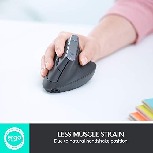 Logitech MX Vertical Mouse Inalámbrico Ergonómico, Multi-Ordenador, 2,4 GHz/Bluetooth con Receptor Unifying USB, Seguimiento Óptico 4000 DPI, 4 Botones, Carga Rápida, Portátil/PC/Mac/iPad OS - Negro