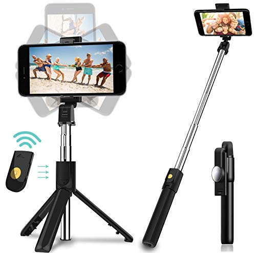 Salandens Palo Selfie Trípode,Selfie Stick Trípode Inalámbrico con Control Remoto,360°Rotación Extensible Selfie Stick para iPhone/Samsung Galaxy/Huawei/HTC/Xiaomi y Otros Celular Inteligentes(con espejo)