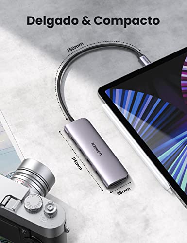 UGREEN HUB USB C, 6 en 1 Adaptador USB C Hub a HDMI 4K Lector Tarjeta SD TF, 3 USB 3.0 Compatible con iPad Pro/Macbook Pro/Air/iMac 2022 2021 2020 2019 2018/ DELL XPS 13 15/ Galaxy S23