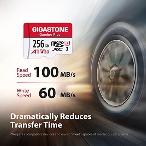 Gigastone 256GB Tarjeta de Memoria Micro SD, Gaming Plus, Compatible con Nintendo Switch, Alta Velocidad 100 MB/s, Grabación de Video 4K, Micro SDXC UHS-I A1 Clase 10
