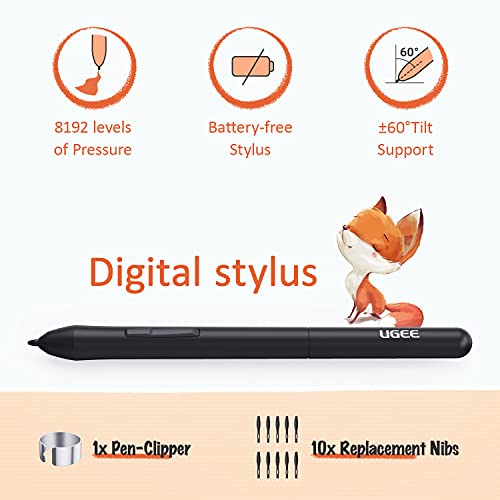 UGEE Tableta Gráfica S640, 6,5x4 Pulgadas Tableta de Dibujo Portátil Ultradelgada, 8192 Niveles de Sensibilidad la Presión con 10 Teclas de Acceso Rápido para Windows, Mac OS, Linux & Android