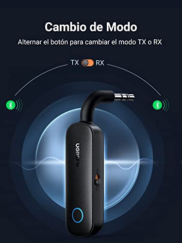UGREEN Transmisor y Receptor Bluetooth 2 en 1, Mic Incorporado Receptor Bluetooth Audio Coche Soporte Manos Libres, Bluetooth 5.0 Emisor Jack 3.5 para TV, Altavoz, Auriculares, Amplificador, Móvil, PC