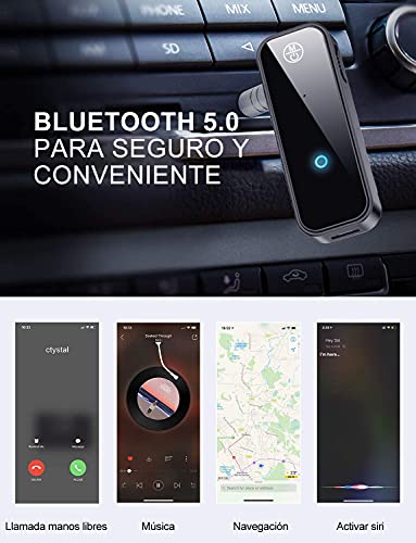 Receptor Bluetooth 5.0 para Auto,Bluetooth Música Audio Estéreo Adaptador Receptor,Manos Libres Bluetooth Receiver de Coche con AUX Adaptador de Audio 3.5mm,para El Hogar MP3 para Coche Música Sistema de Sonido Llamar Micrófono Incorporado