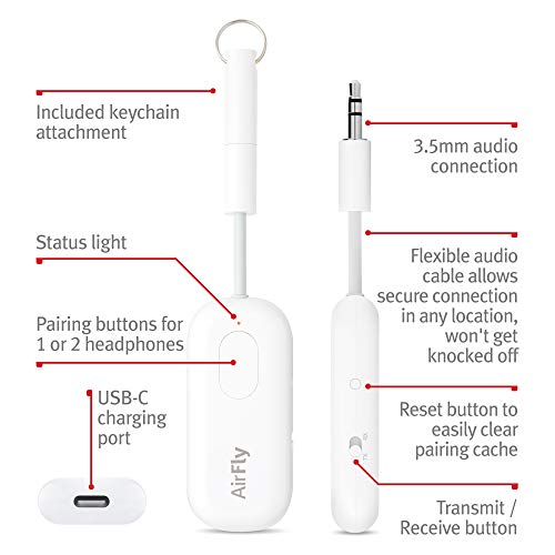 Twelve South Transmisor inalámbrico para Usar, AirPod Pro y Auriculares inalámbricos en gimnasios o Aviones, AirFly Pro