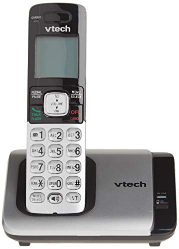 Teléfono Vtech DECT 6.0 con base para identificación de llamadas y llamada en espera, Plateado/Negro