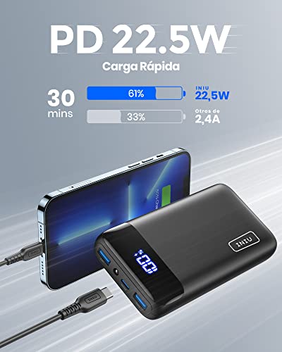 INIU Power Bank 20000mAh, 22.5W PD3.0 QC4.0 Carga Rápida Bateria Portatil, USB C Pila Portatil de 3 Salidas, Linterna Cargador para Celular Compatible con iPhone 14 13 12 Samsung Xiaomi Google iPad