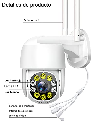 2 Cámara de Seguridad Exterior WiFi Inalambrica HD 1080P，Cámara de Vigilancia Impermeable IP66，IP Cámara De Vigilancia Para Casa Visión Panorámica 360°，Cámara Inalámbrica con Visión Nocturna de Color con Audio Bidireccional, Detección de Movimiento con