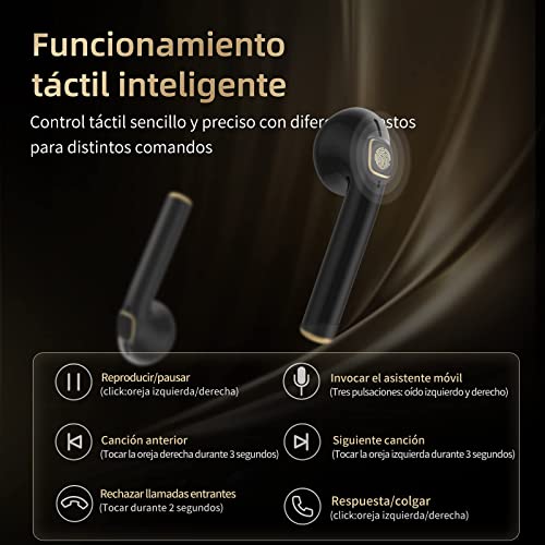 ACTEO Audifonos Inalambricos, Audífonos Bluetooth 5.1, Auriculares Nobles de Oro Negro con Micrófono, Adecuado para Juegos Música, Audifonos Alambrico Compatible para iPhone Samsung Huawei Xiaomi
