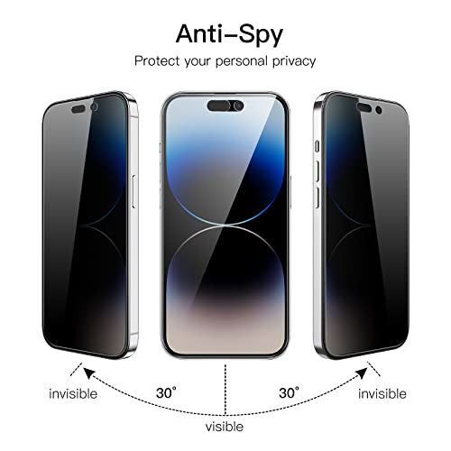 JETech Protector de Pantalla Privacidad Cobertura Completo para iPhone 14 Pro Max 6,7 Pulgadas, con Protector Lente Cámara, Mica Cristal Vidrio Templado Antiespia, 2 Paquetes Cada Uno
