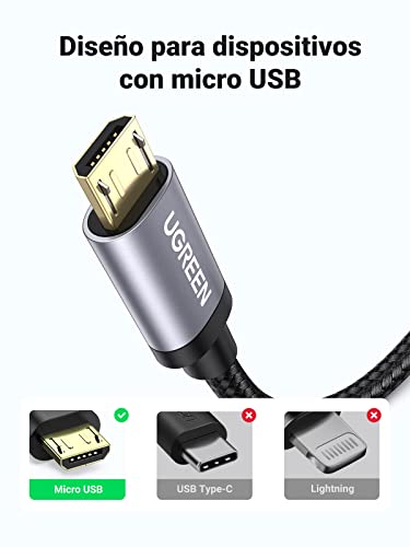 UGREEN Cable Micro USB Carga Rápida,1M Cable USB a Micro USB Nylon Trenzado, Cable Cargador QC3.0/2.0 Compatible con Galaxy, Xiaomi, Huawei, PS4, HTC, Oneplus, LG, Nokia, Tablets, E lectores y Más