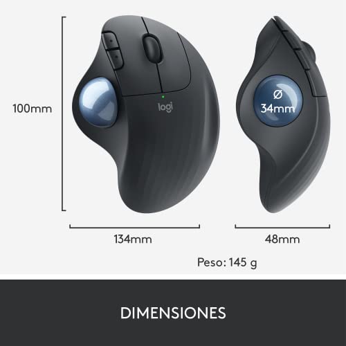Logitech ERGO M575 Mouse Trackball Inalámbrico - Control sencillo con el pulgar, precisión y seguimiento suave, diseño ergonómico, para Windows, PC y Mac, con Bluetooth y USB - Negro