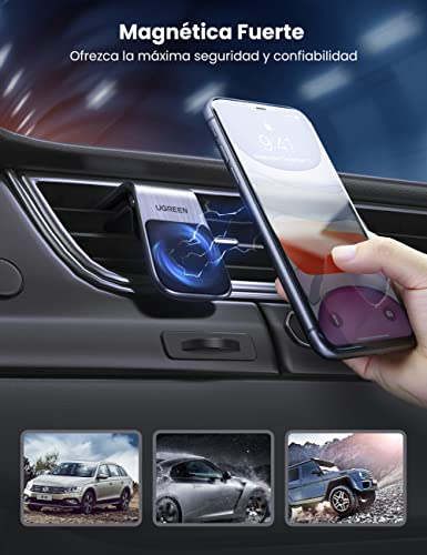 UGREEN Soporte Celular Auto Magnético, Mini Porta Celular para Auto Iman para Ventilación, Base Celular Auto Compatible con Celulares 4.7''-7.2'' como iPhone 14 13 12 Pro Max X, Galaxy S23 Ultra, S23, S22 Ultra, Redmi
