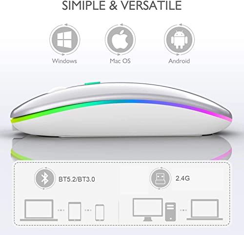 Mouse Bluetooth Inalámbrico - LED Ratón Bluetooth (BT5.2/BT3.0/2.4G USB) Ratón Recargable Silencioso Click - Ratón Inalámbrico para Computadora Portátil PC Mac iPad Android Windows