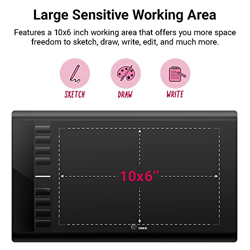 UGEE M708 V3 Tableta Gráfica de Dibujo, 10 x 6 Pulgadas Tableta Dibujo Digital con 8 Teclas de Acceso Rápido Lápiz de 8192 Niveles Tableta Grafica Compatible con Mac OS, Windows, Linux